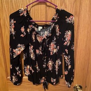 Floral off shoulder tie front top